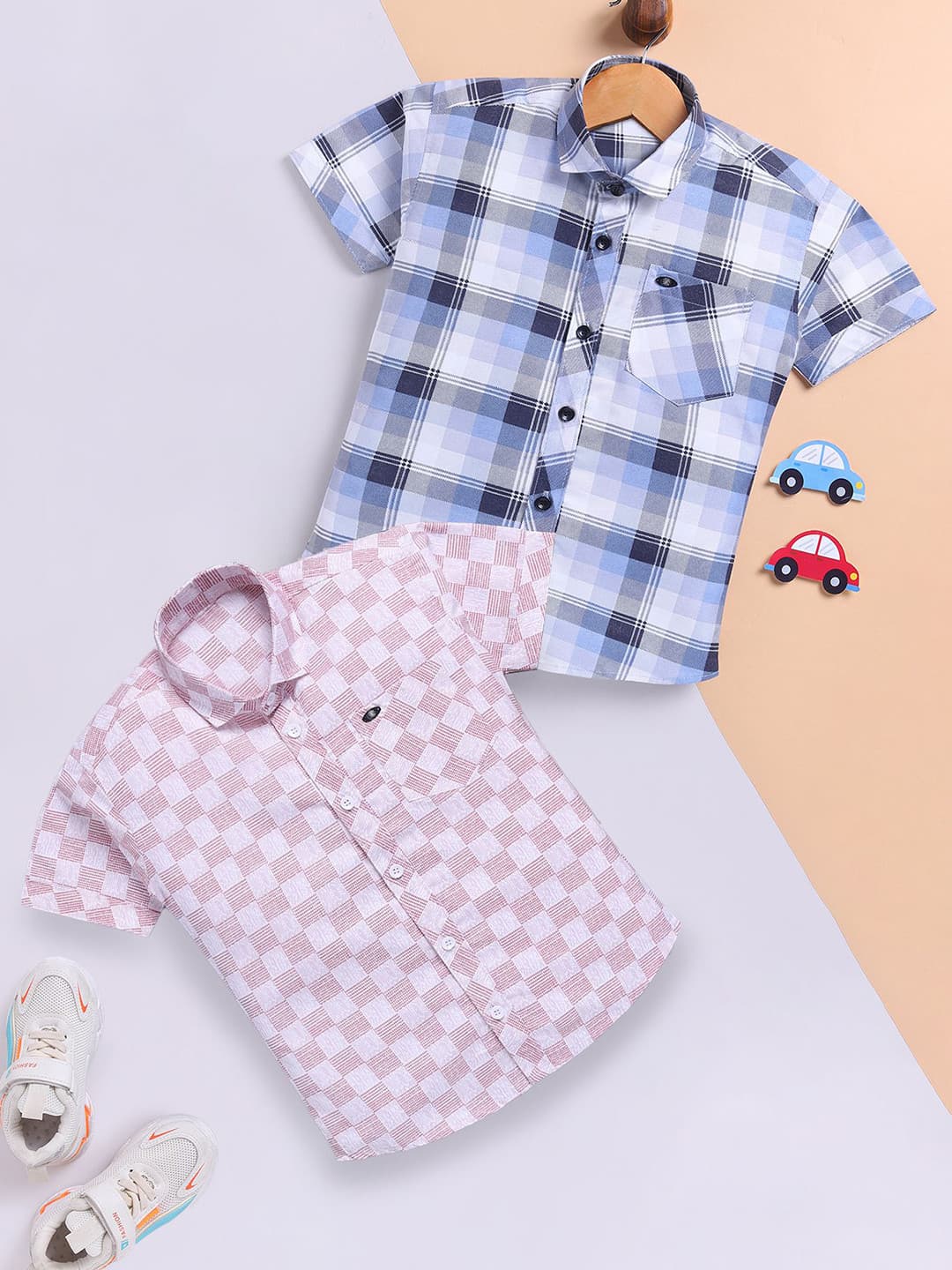 Toonyport Boys Pack Of 2 Checked Printed Cotton Casual Shirt