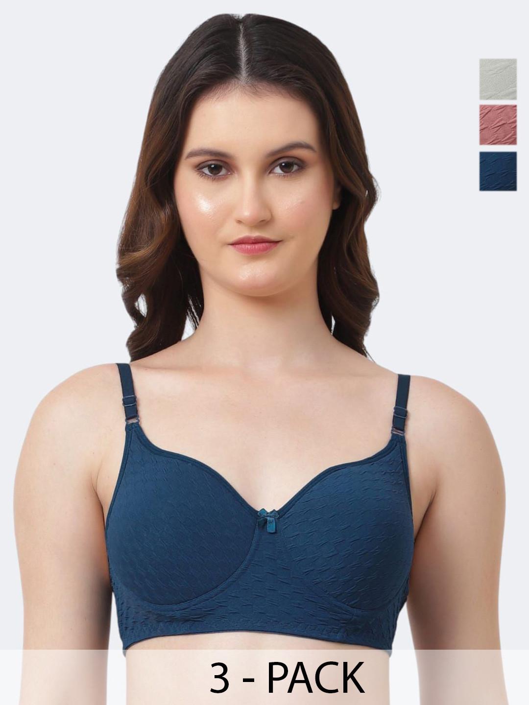 FUNAHME Women Pack of 3 Self Design Bra