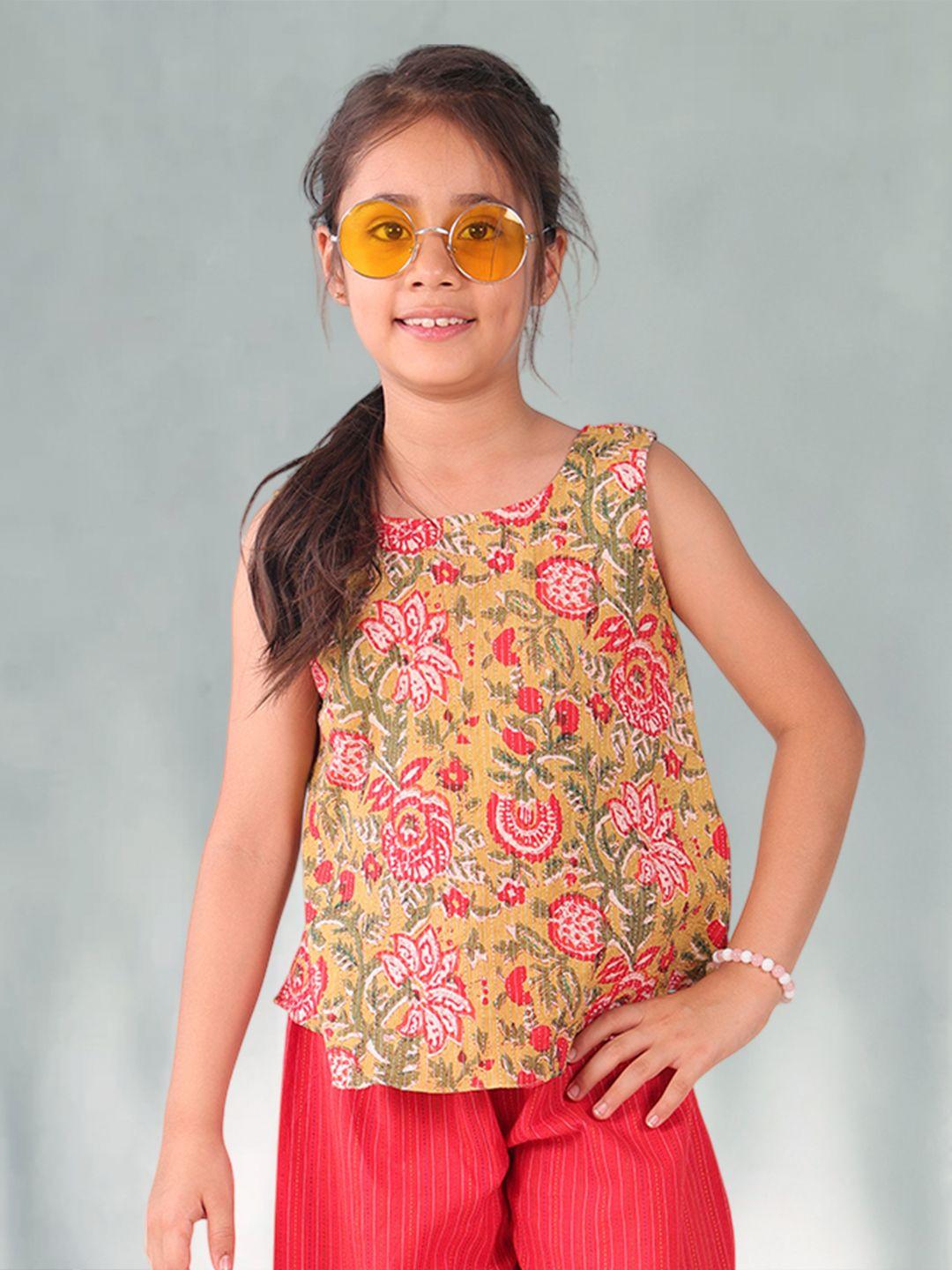 Sangria Girls Floral Printed Pure Cotton Sleeveless Top