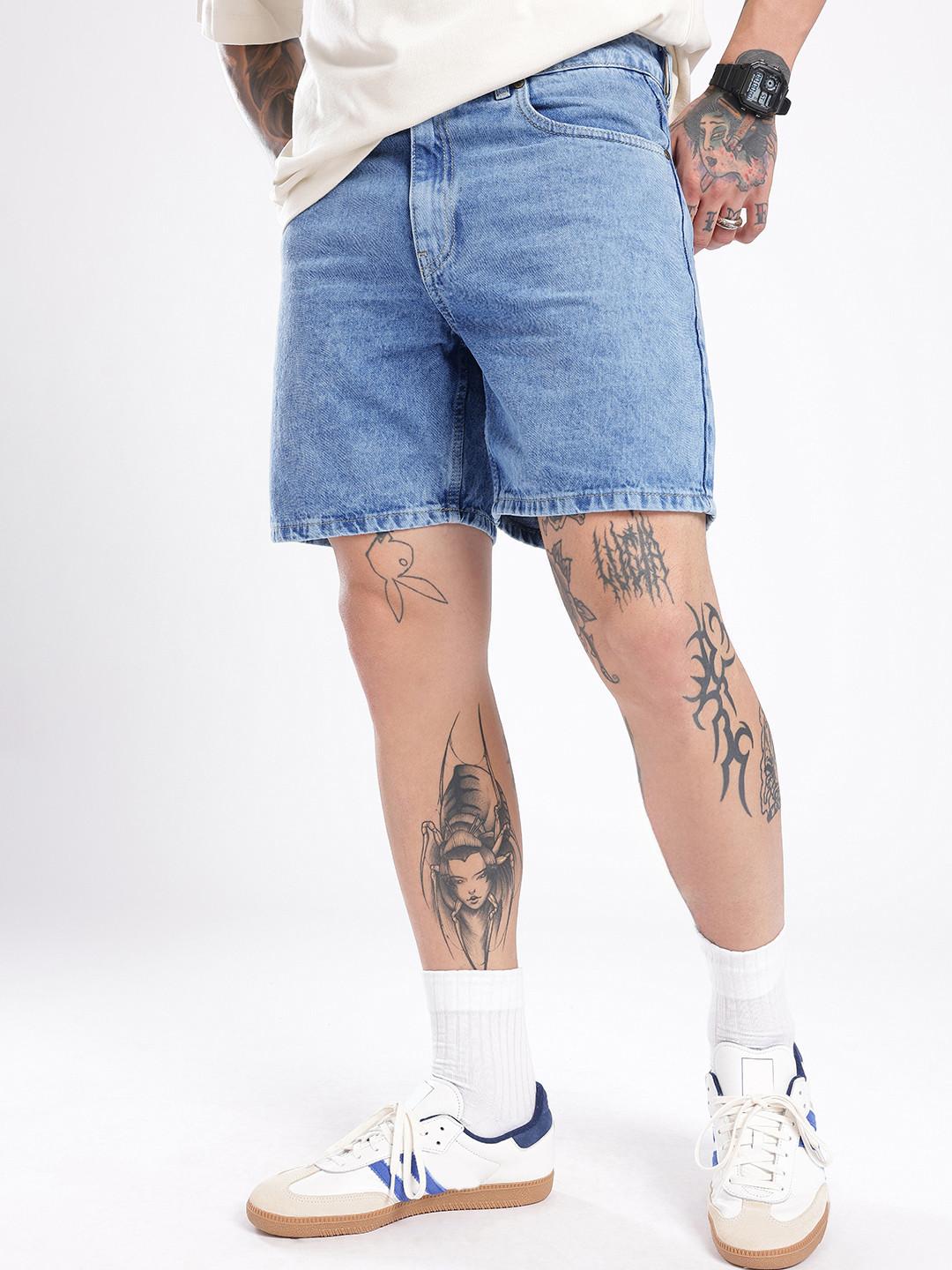 glitchez Men Light Fade Regular Fit Denim Shorts