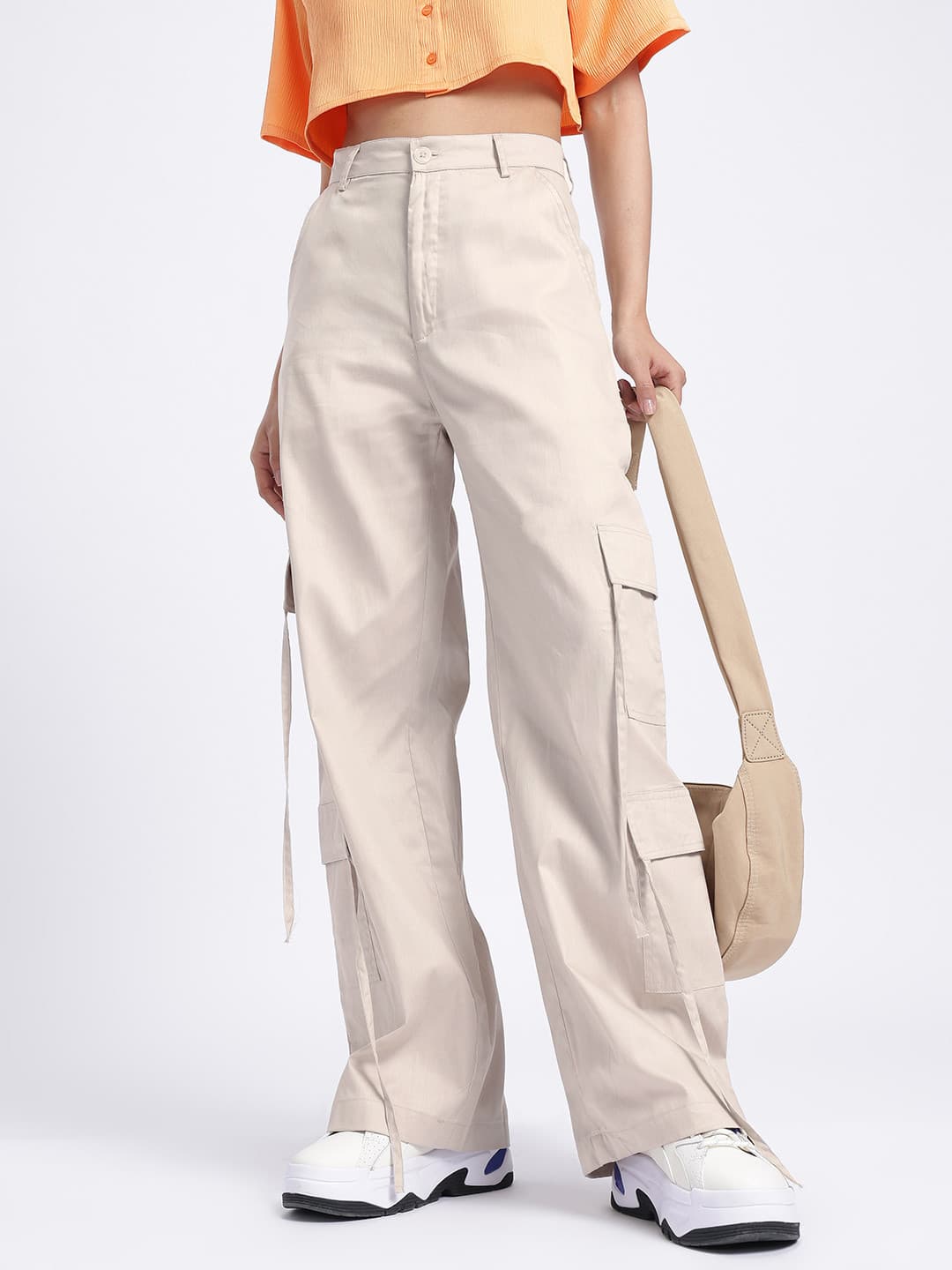glitchez Women Mid-Rise Pure Cotton Flared Fit Cargos