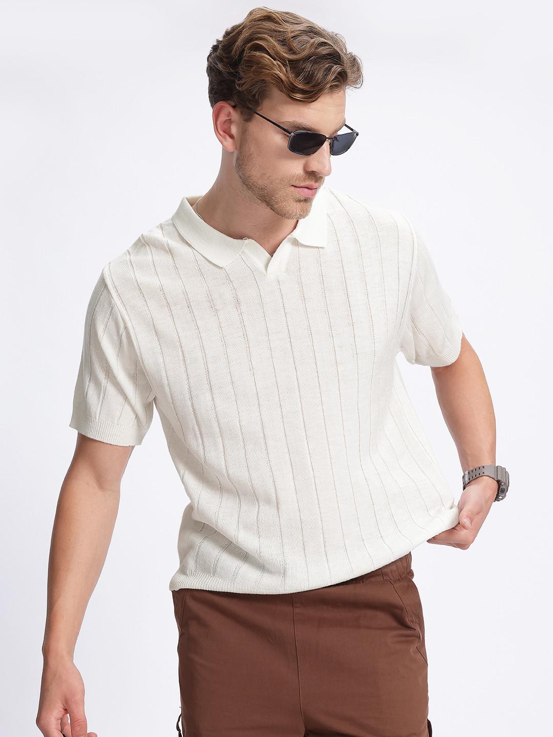 glitchez Ribbed Cotton Polo Collar T-shirt