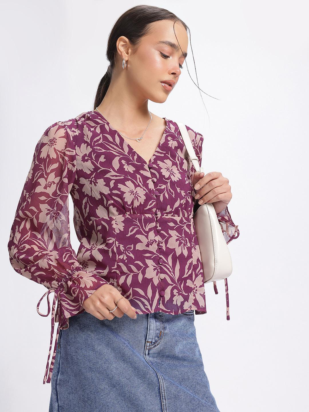 glitchez Floral Printed Empire Top