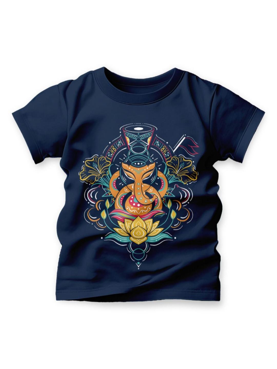 Adimanav Kids Ganesha Printed Round Neck T-shirt