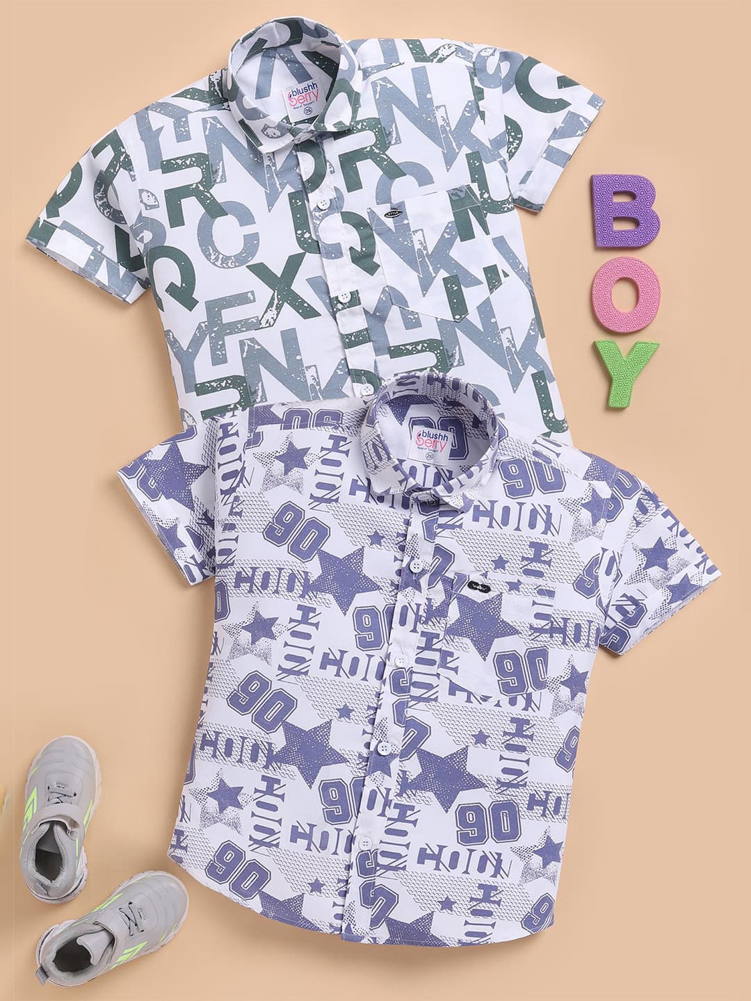 Toonyport Boys Pack Of 2 Graphic Printed Spread Collar Casual Shirt