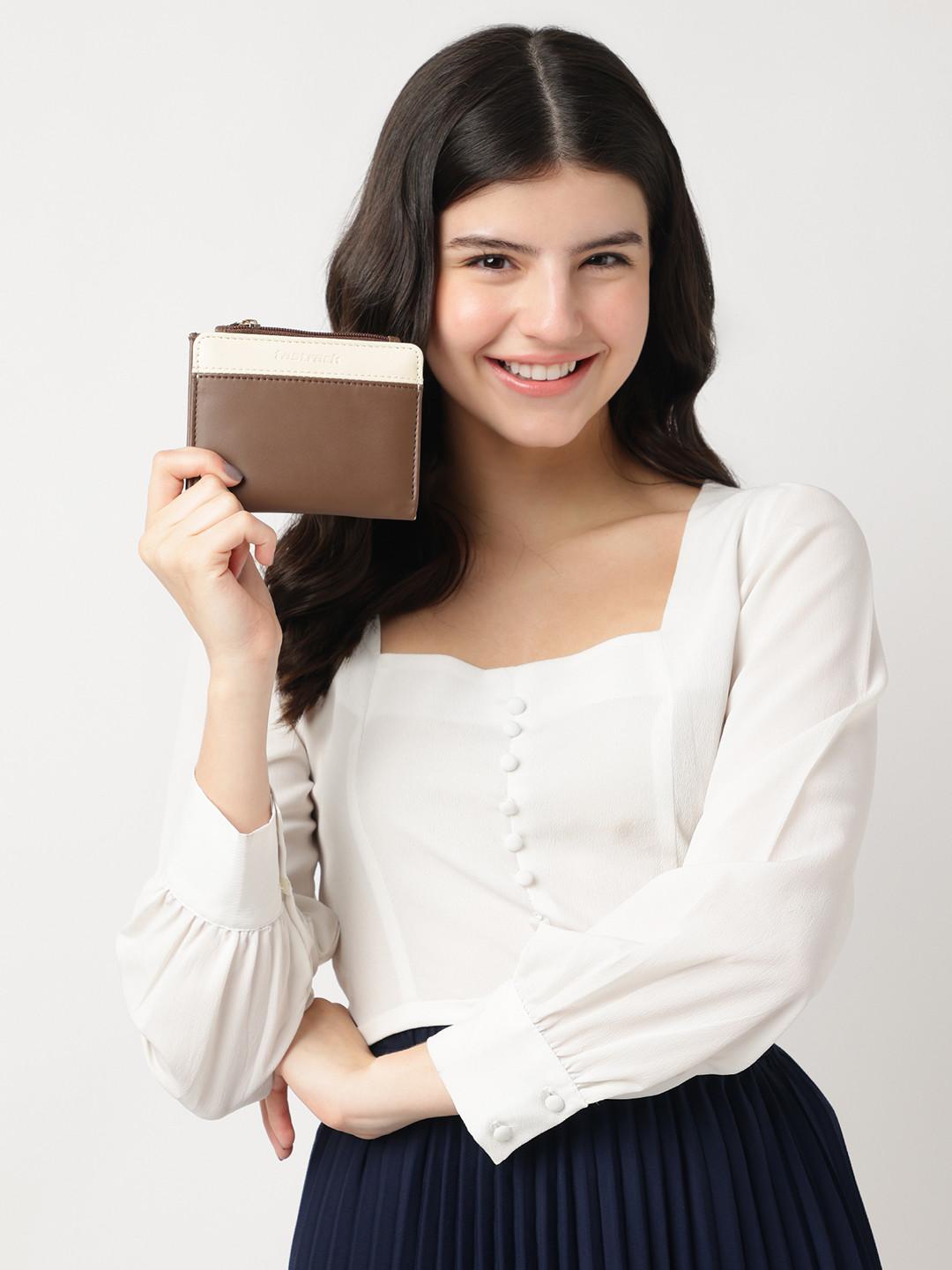Fastrack Women Solid PU Two Fold Wallet With Minimal Colourblocked Detail