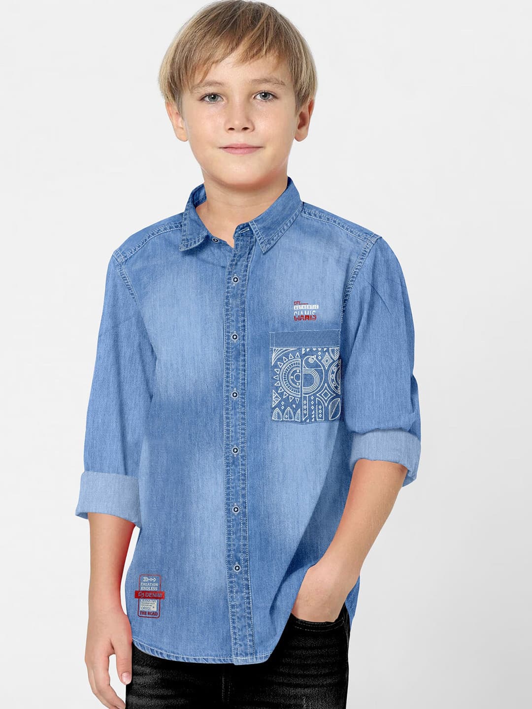 FABFARM Boys Classic Fit Solid Spread Collar Casual Shirt
