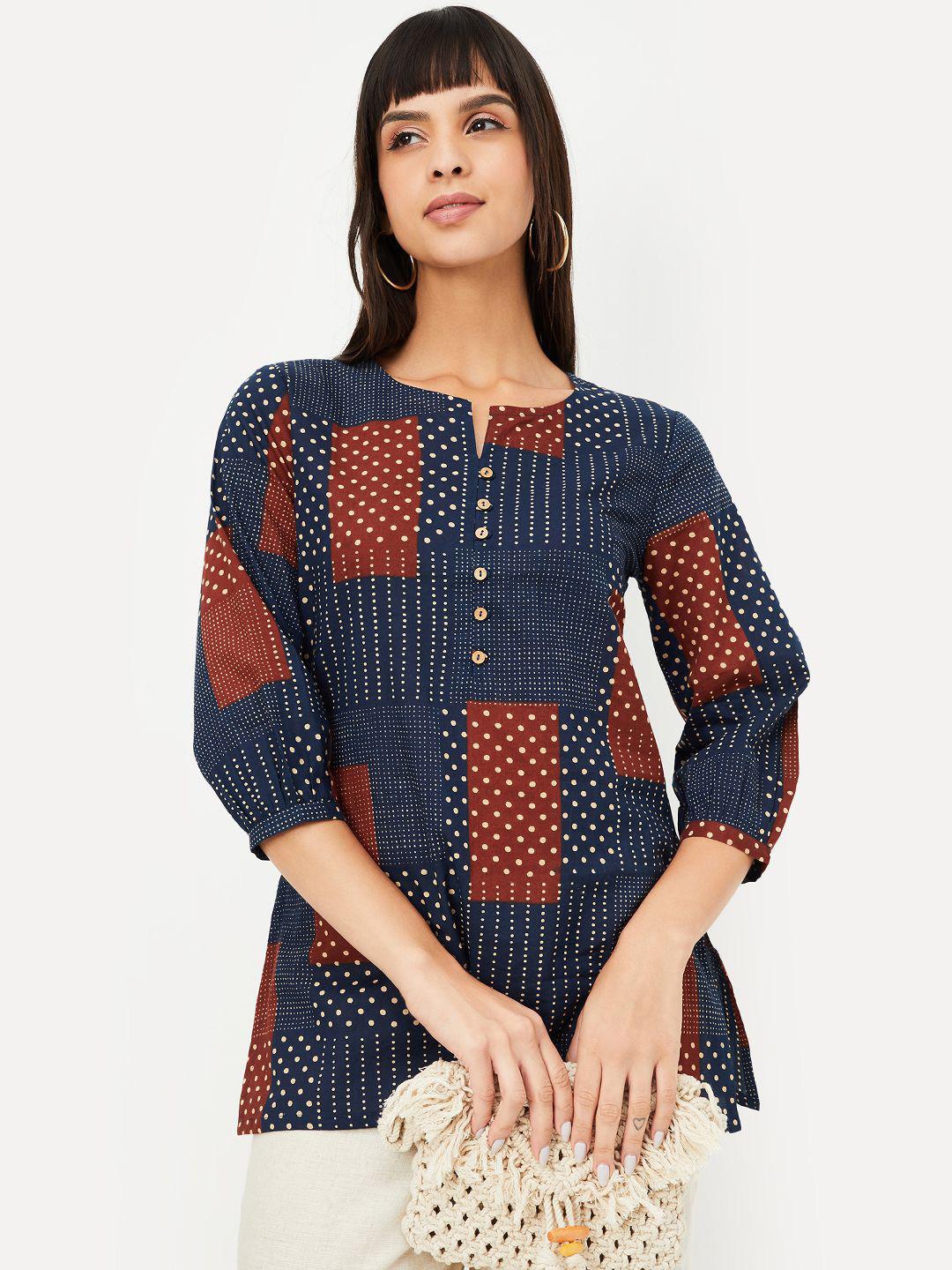 max Printed Cotton Notch Neck Tunic