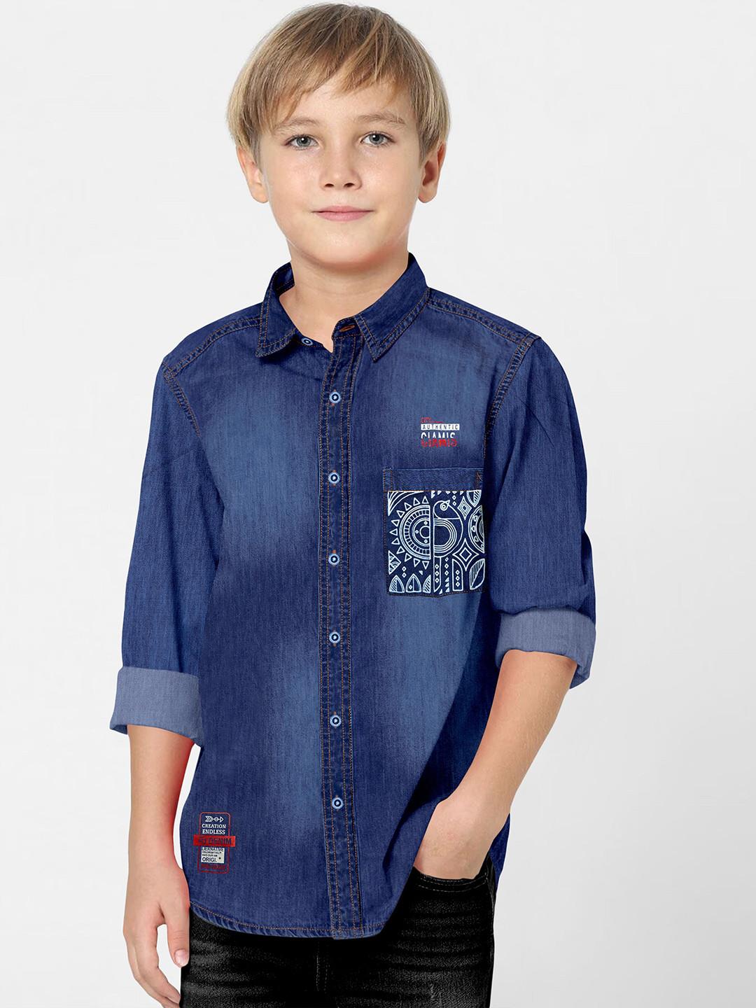 FABFARM Boys Classic Fit Solid Spread Collar Casual Shirt