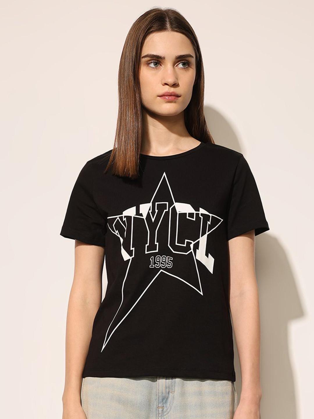 ONLY Women Typography Printed Round Neck Cotton T-shirt