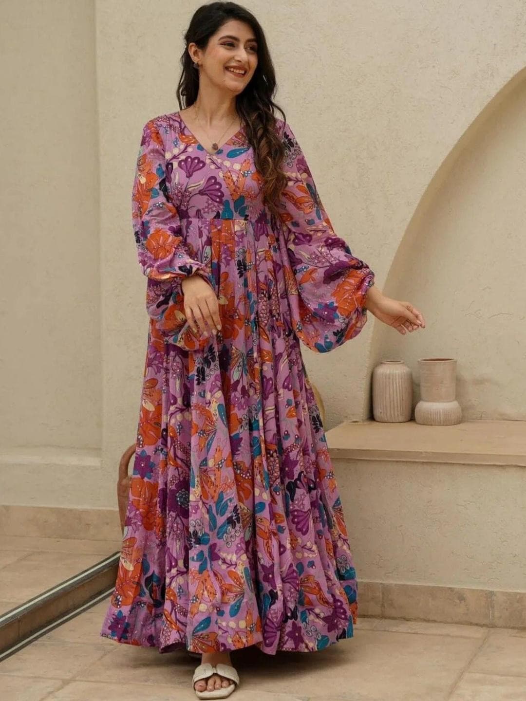 CORSICA Floral Print Puff Sleeve Layered Fit & Flare Three-Quarter Dress