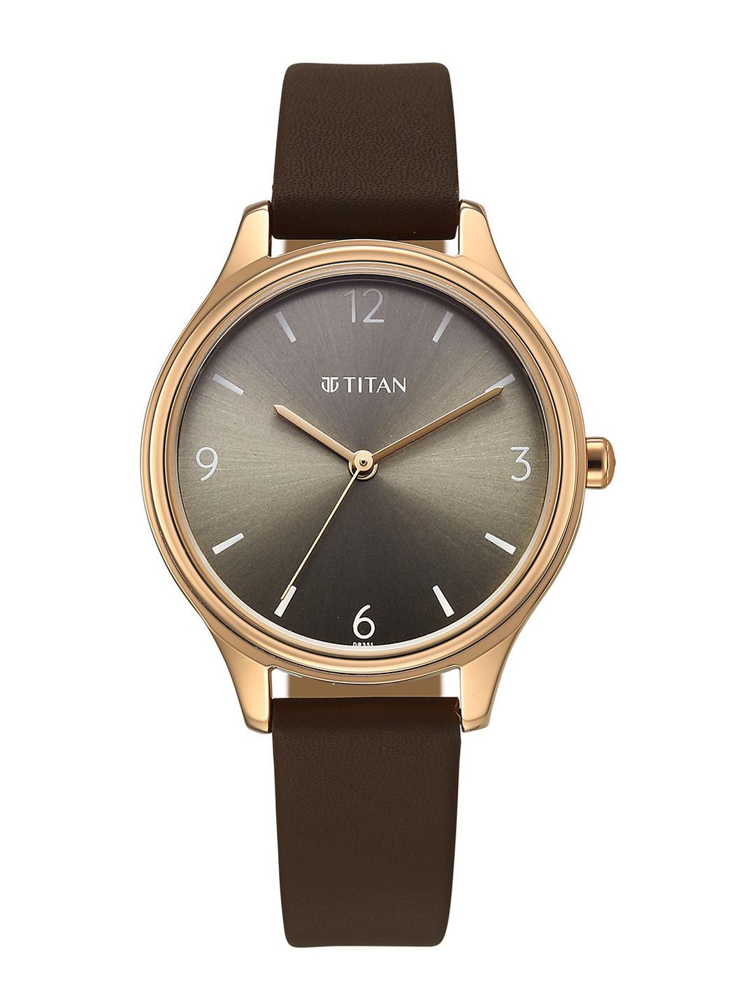 Titan Women Brass Dial & Leather Straps Analogue Watch 2781WL02