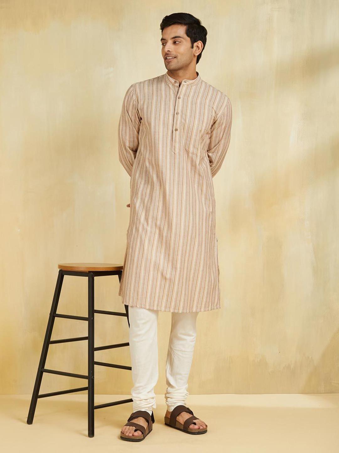 Fabindia Men Striped Thread Work Kurta