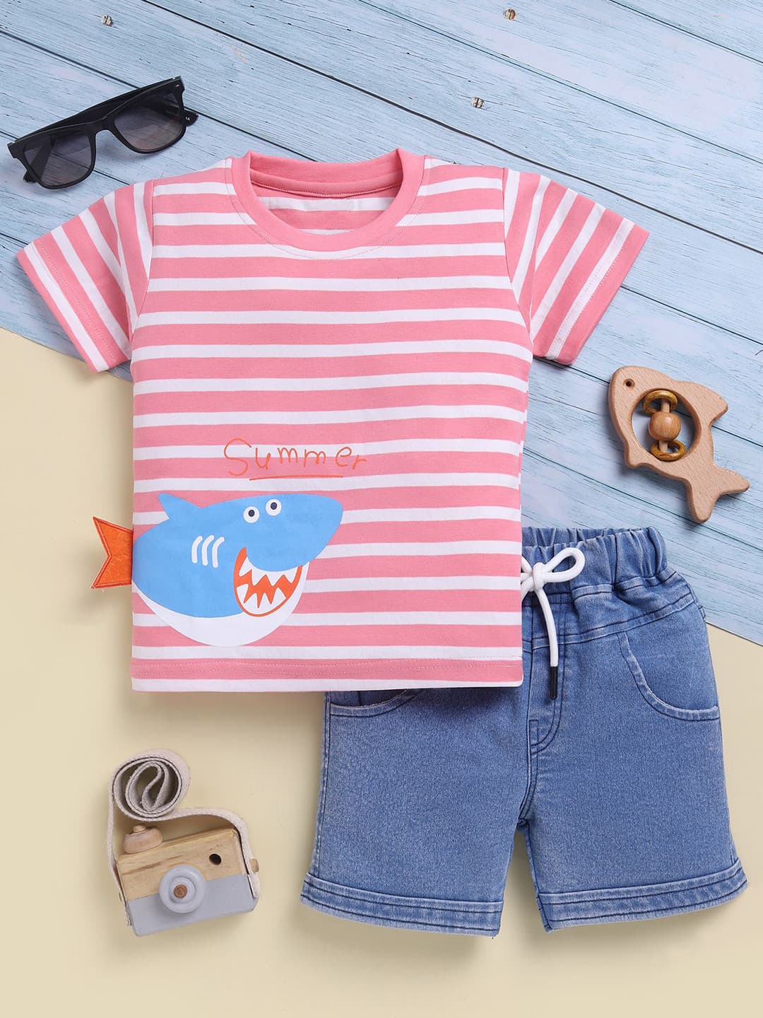 Toonyport Boys Printed Pure Cotton T-shirt with Shorts Clothing Set