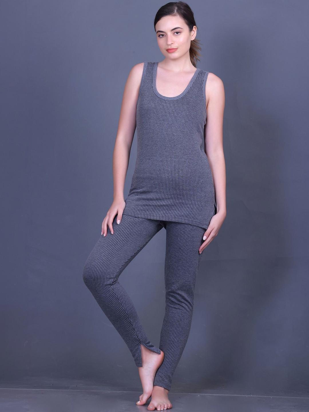 GODFREY Women Striped Cotton Round Neck Sleeveless Thermal Set