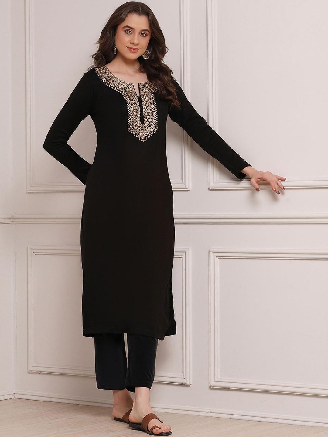 Biba Women Yoke Design Flared Sleeves Thread Work Kurta