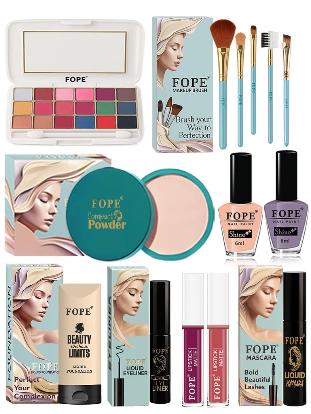 FOPE Set Of 14 Long Lasting Smudge Proof Party Glam Makeup Combo