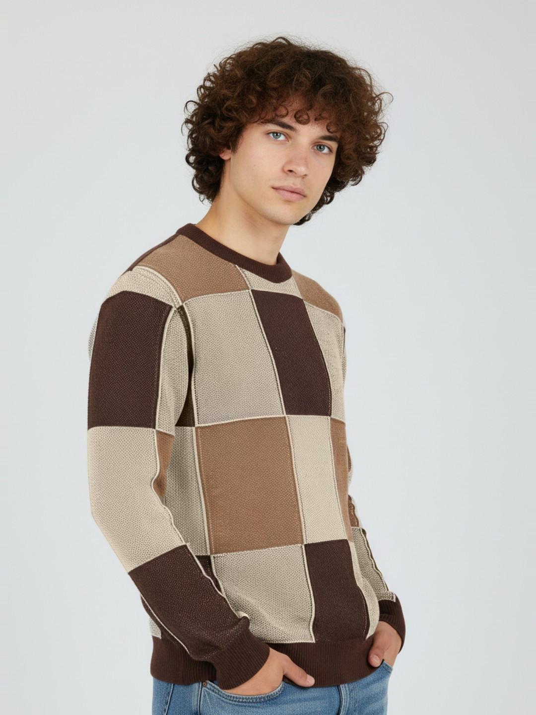 glitchez Checked Self Design Pullover