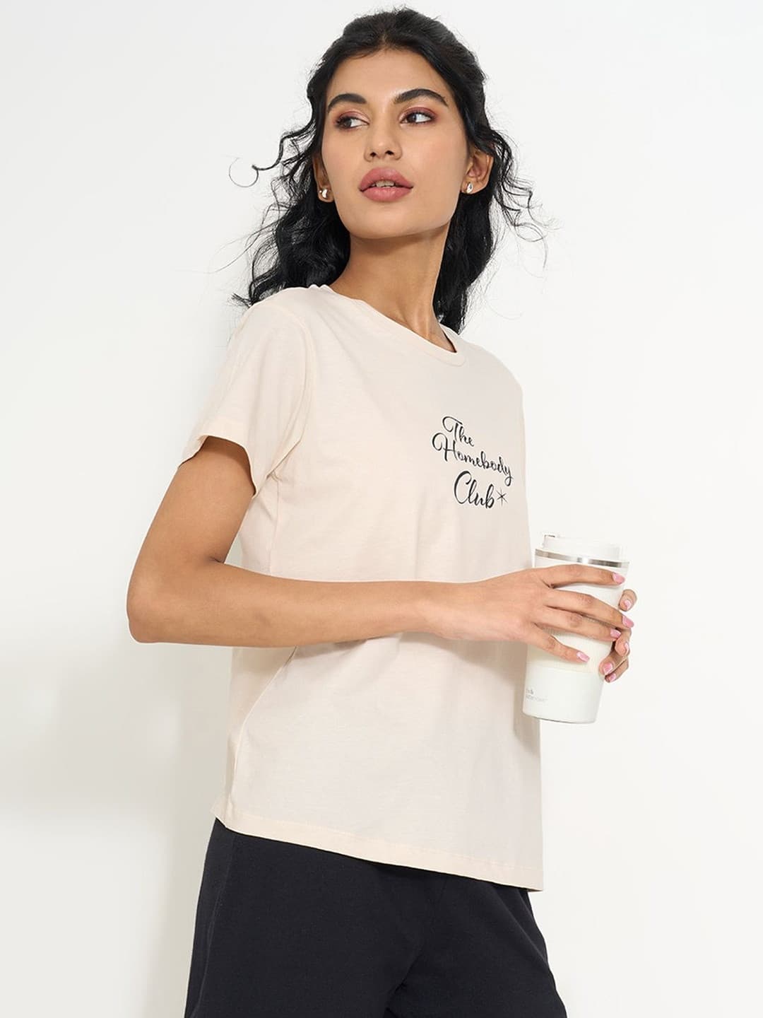 Dreamz by Pantaloons Women Printed Cotton Round Neck Lounge Tshirts