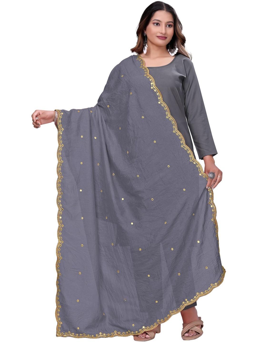 Kemza Women Polka Dots Embroidered Ikat Dupatta with Mirror Work