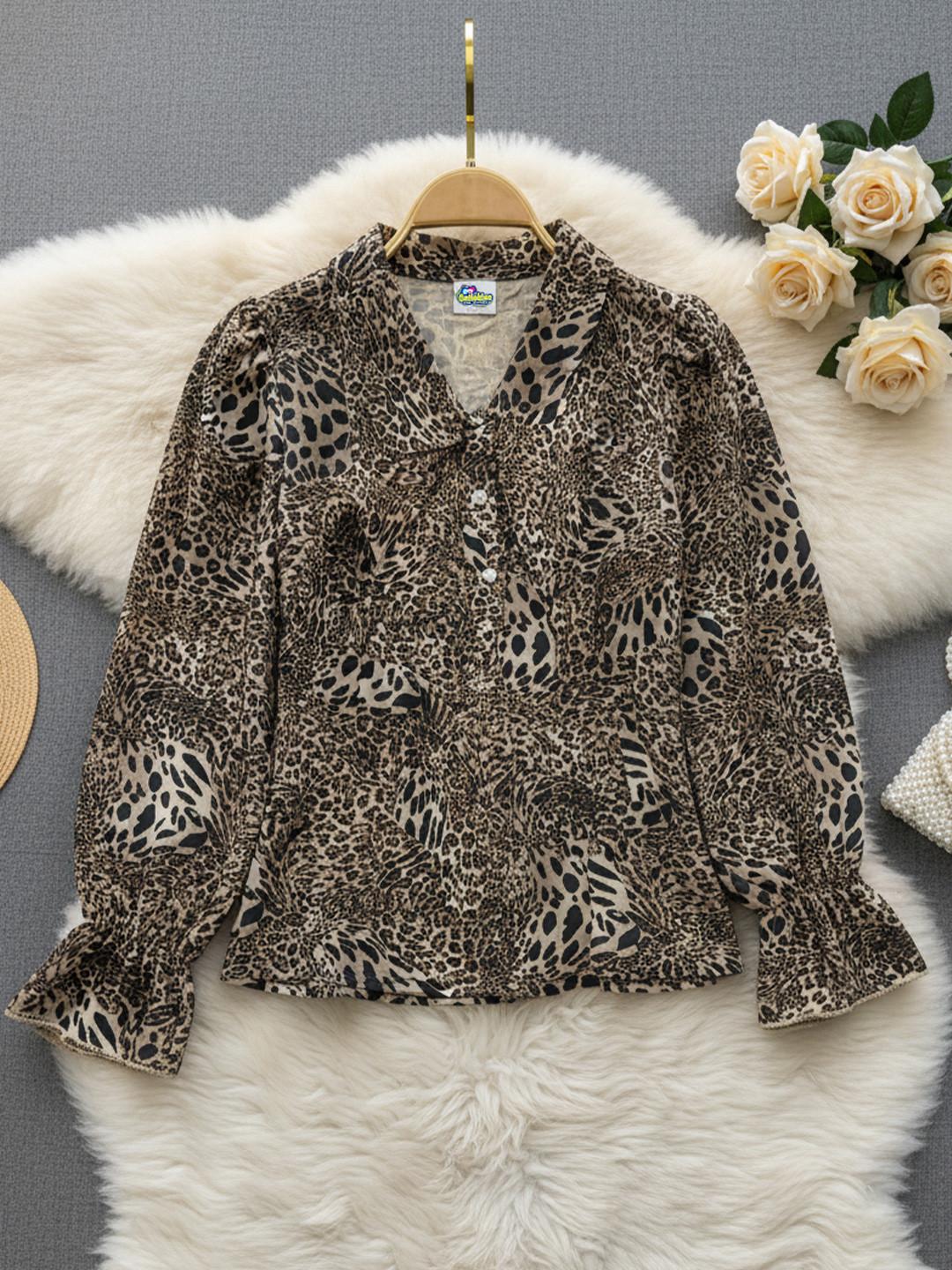 Cutiekins Girls Animal Printed Tie-Up Neck Bishop Sleeves Top