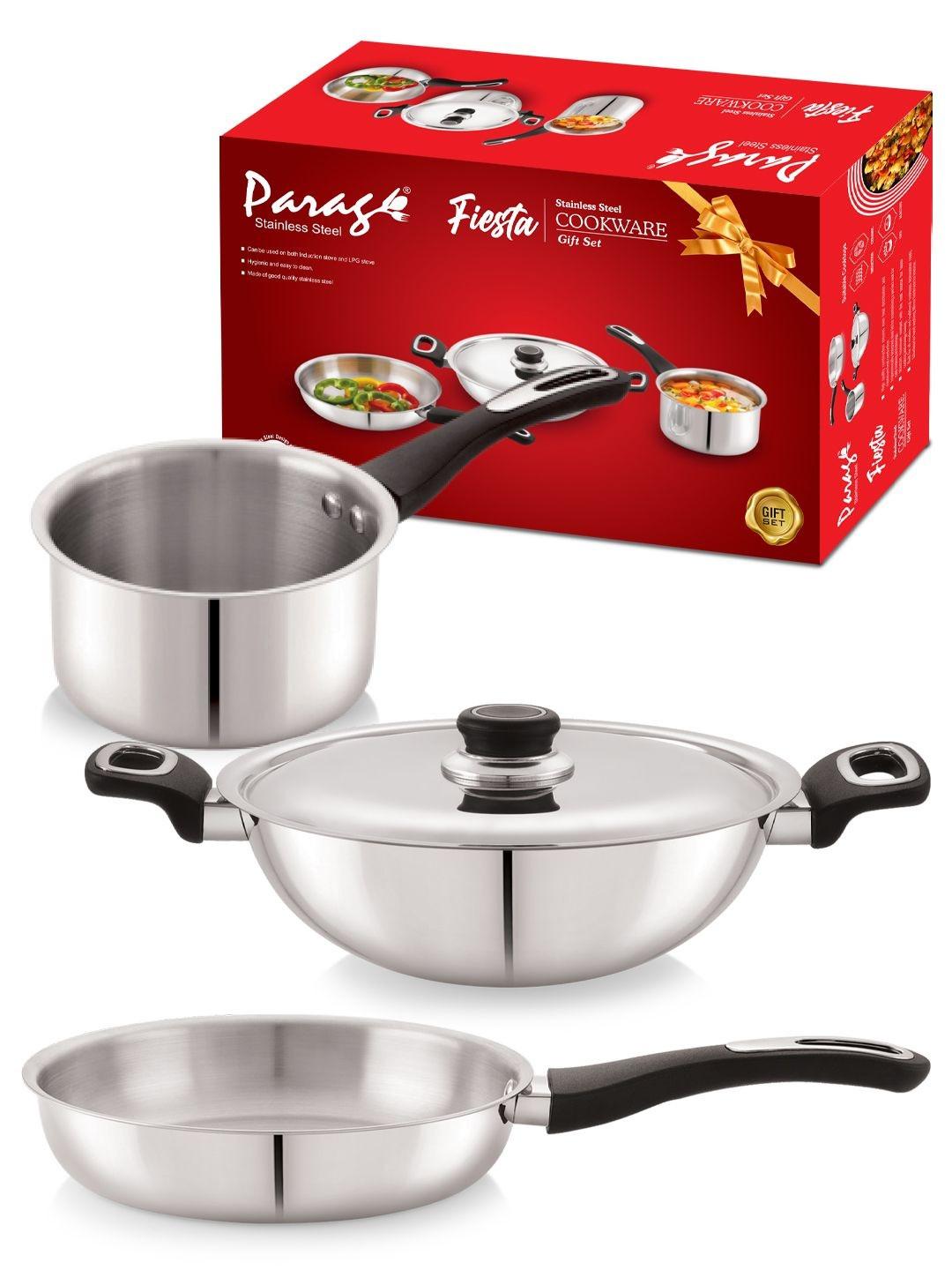 Parage Fiesta Silver-Toned 4 Pieces Stainless Steel Cookware Set