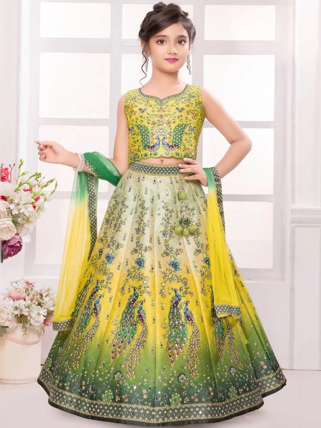 NKV Girls Printed Sequinned Semi-Stitched Lehenga & Blouse With Dupatta
