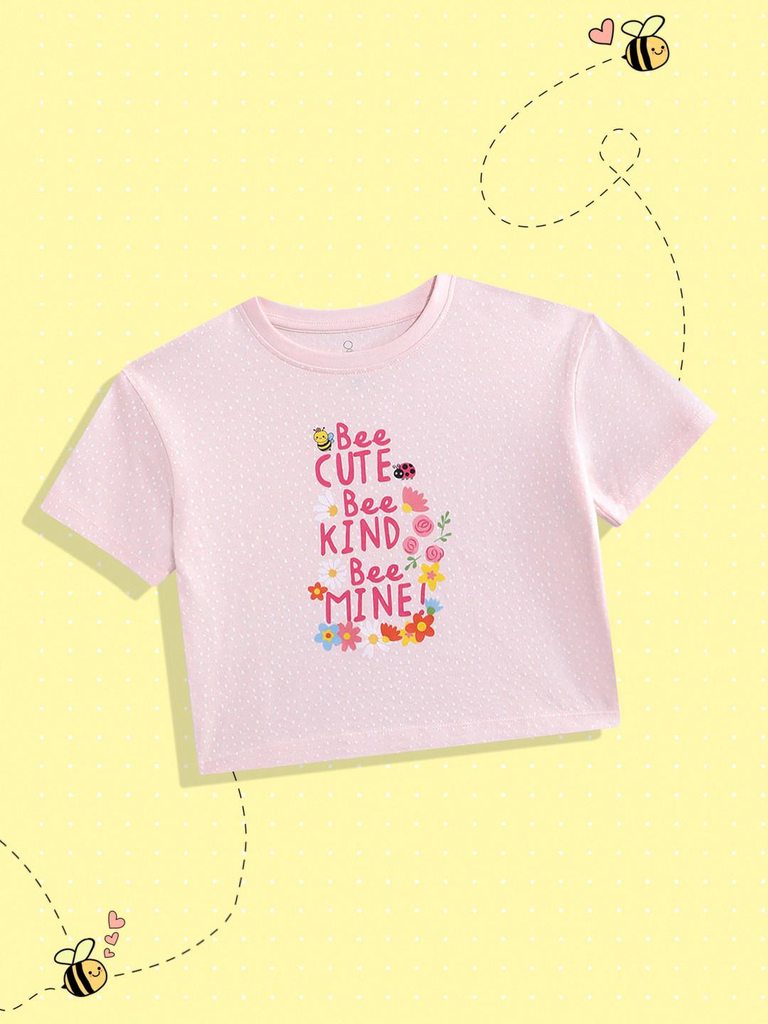 Mothercare Girls Typography & Floral Print Boxy Pure Cotton T-Shirt