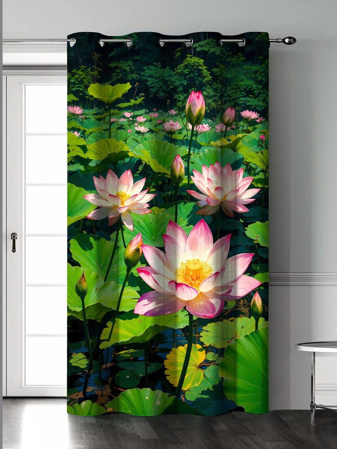 Aura Pink Lotus Pond Theme 3D Printed Polyester Curtain for Living Room