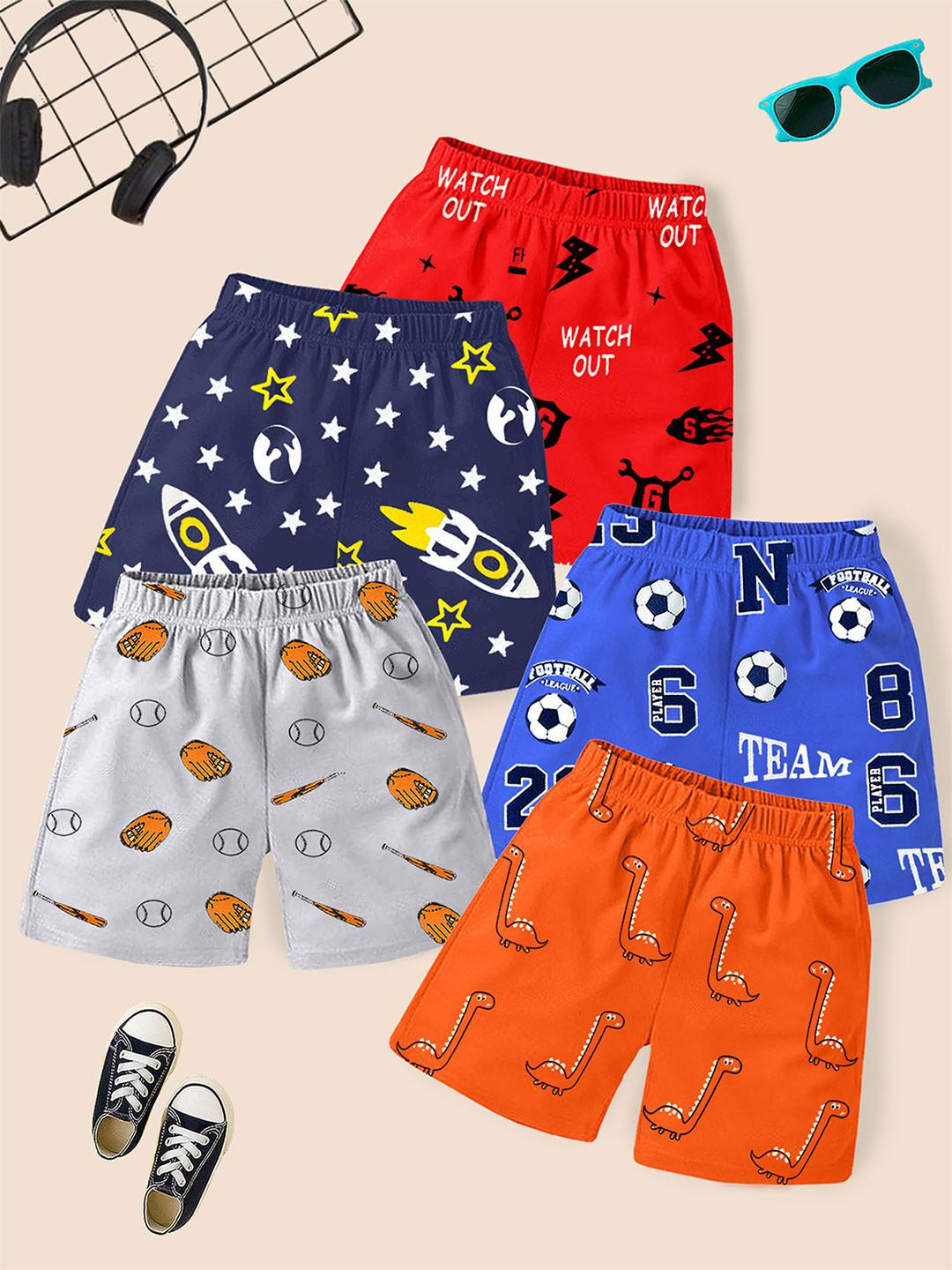 YK Boys Pack Of 5 Printed Mid-Rise Regular Fit Cotton Shorts