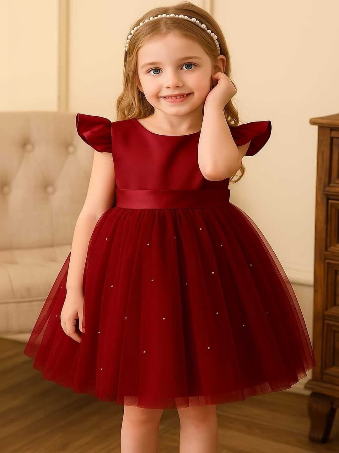 YK Ethnic Motifs Net Fit & Flare Dress