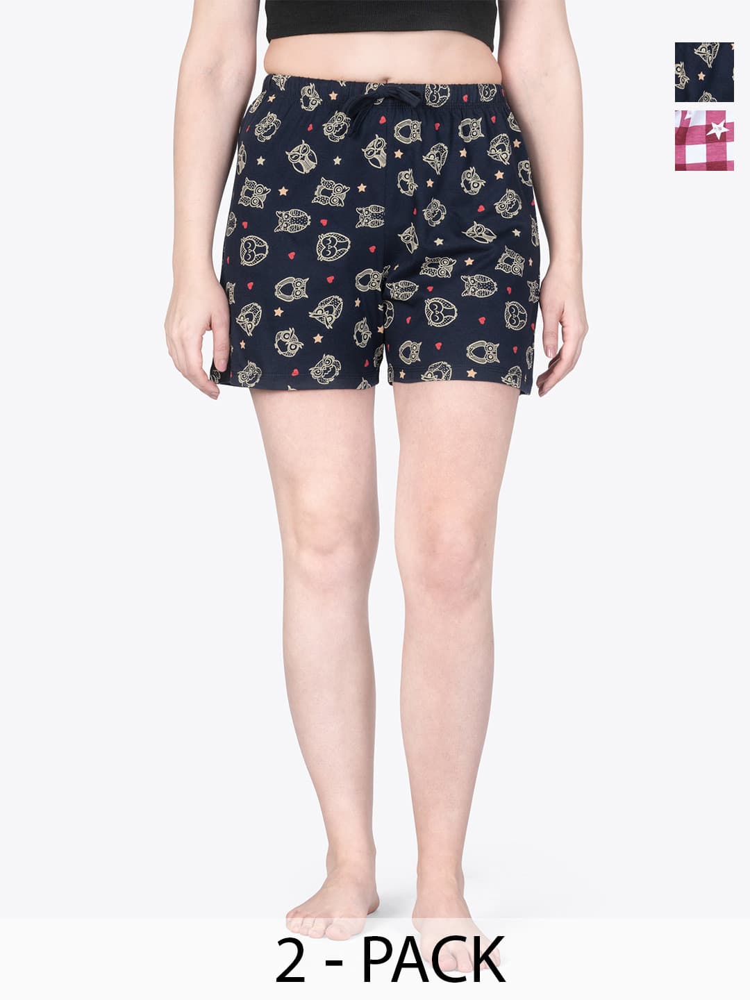 ariel Women Pack Of 2 Checked Pure Cotton Lounge Shorts