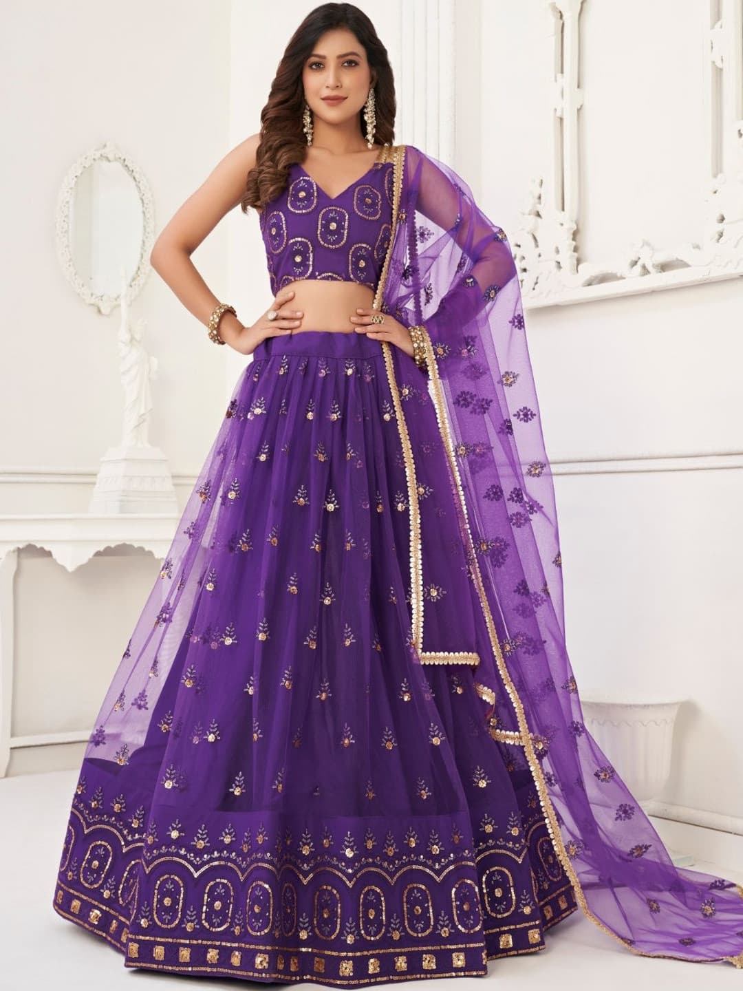 Ethinqlo Purple Embroidered Lehenga Choli
