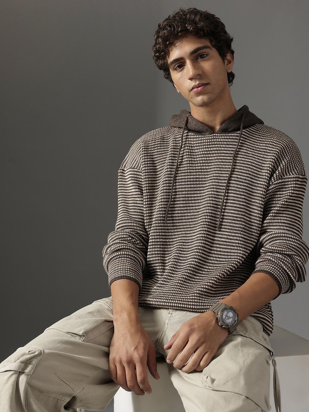 FCUK Striped Hooded Woollen Sweaters