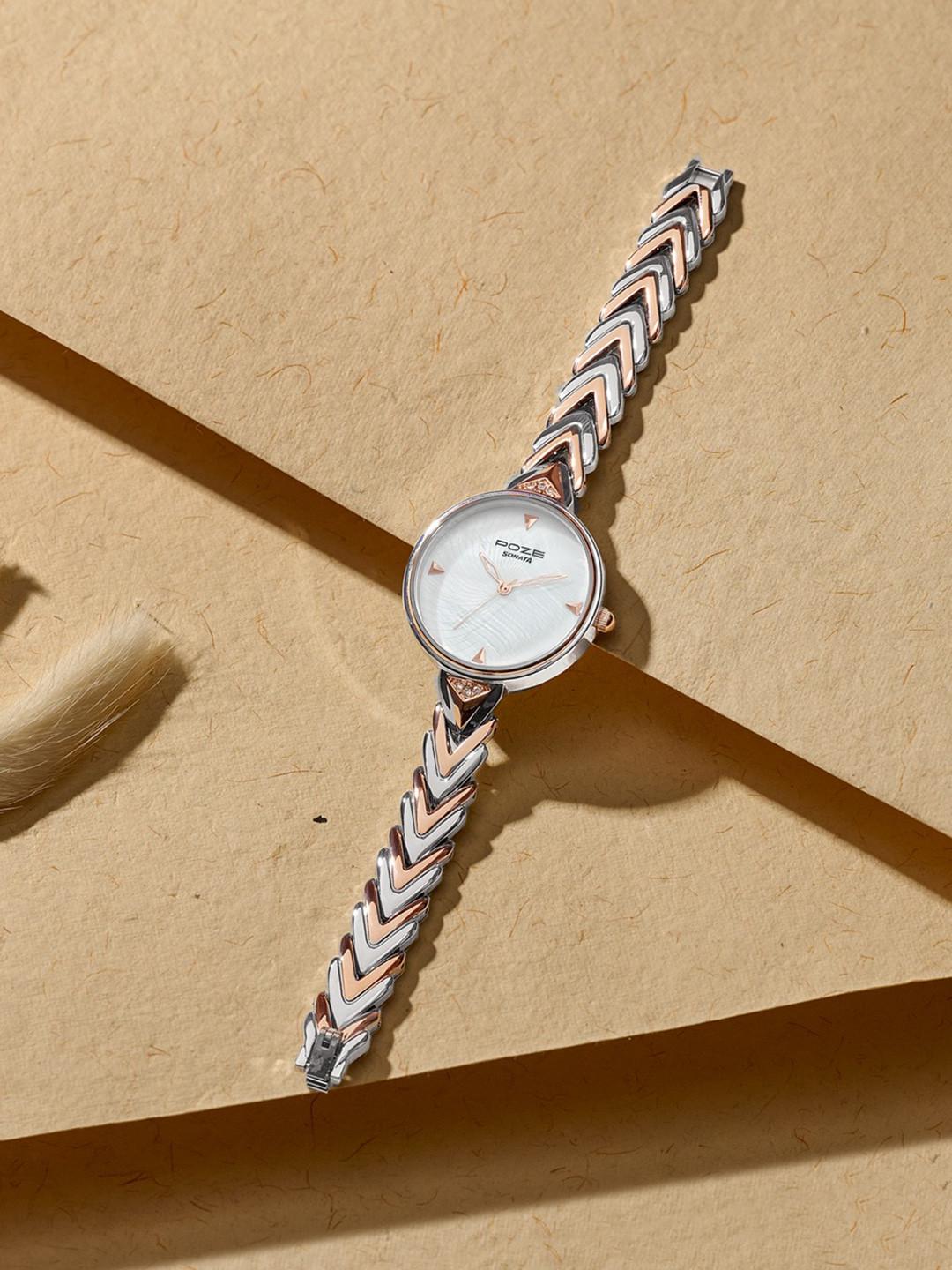 Sonata Poze 7 Analog White MOP Dial Watch For Women - SP80149KM01W