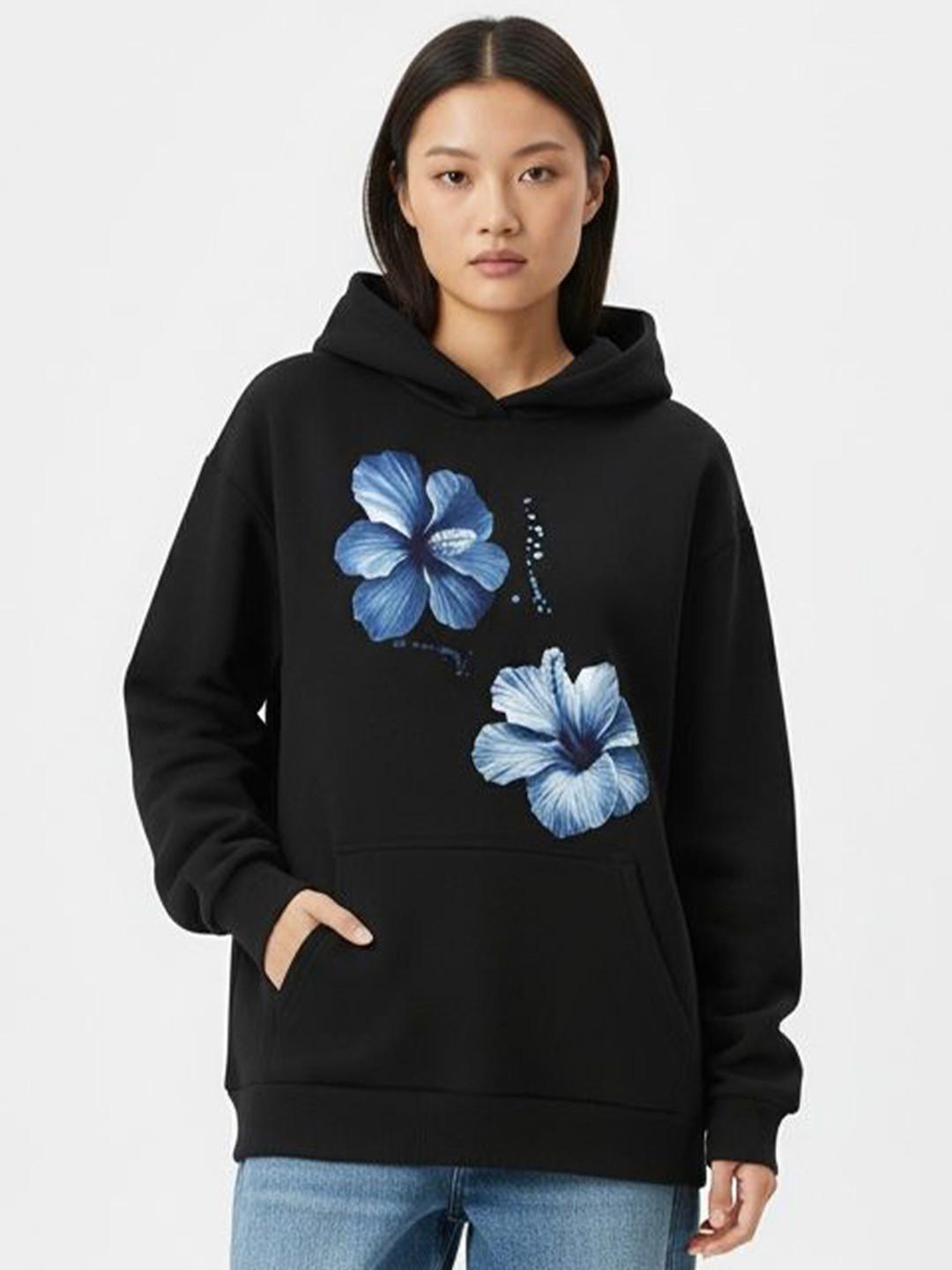 The Roadster Lifestyle Co. Women Floral Printed Hooded Oversized Pullover Sweatshirt