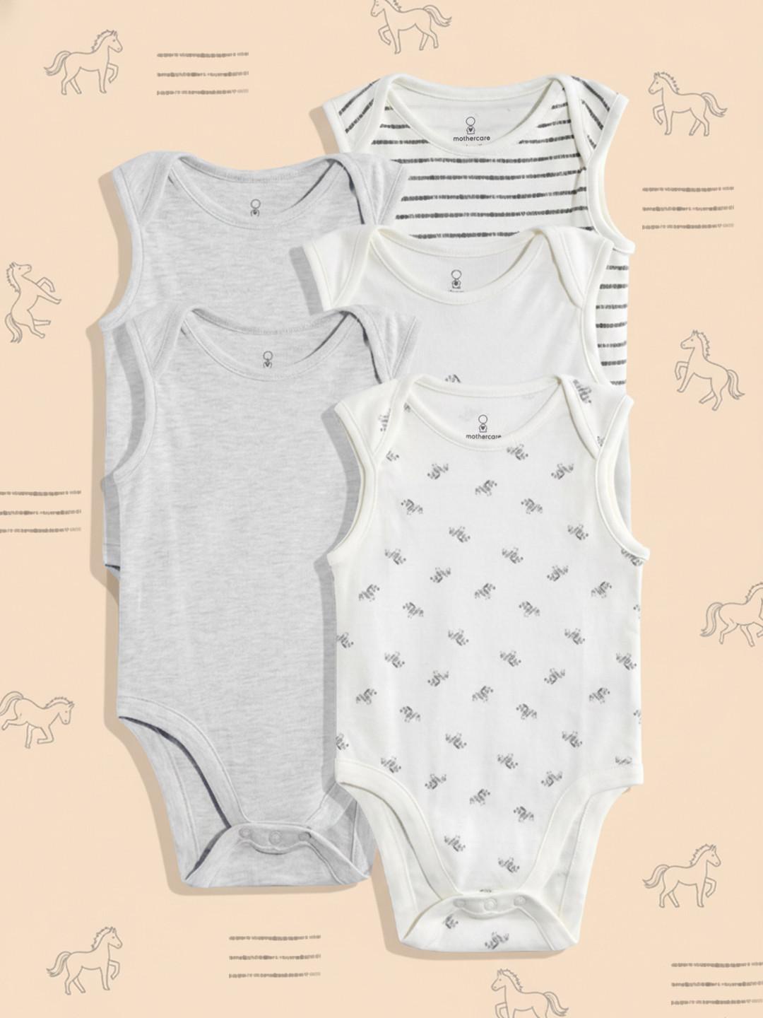 mothercare Infants Pack Of 5 Printed Pure Cotton Bodysuit