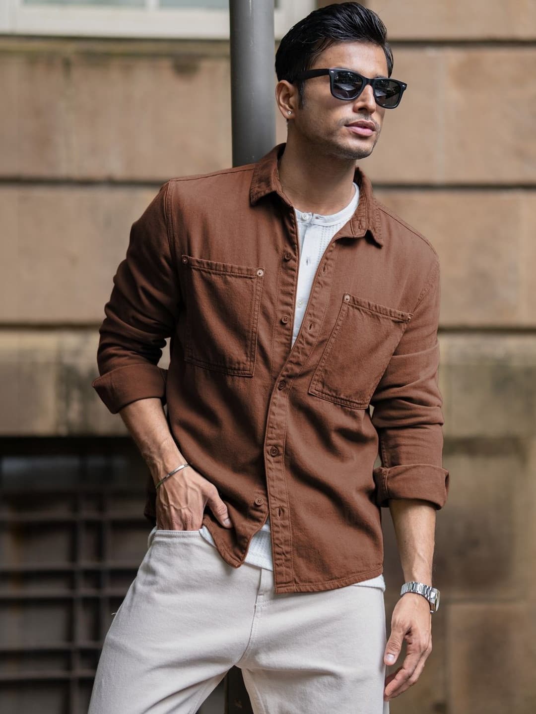 Powerlook Textured Cotton Long Sleeves Shirt