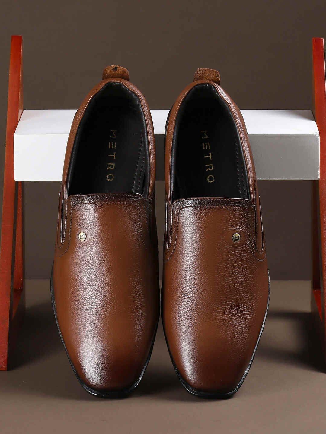 Metro Men Leather Round Toe Slip-On Formal Shoes