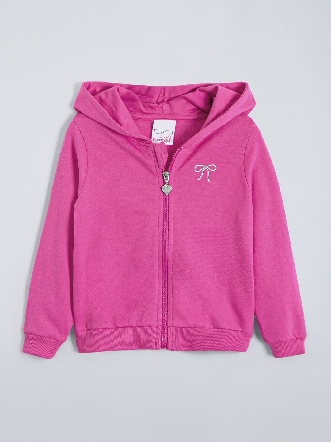 Hopscotch Embroidered Bow Graphic Zip-Up Hoodie