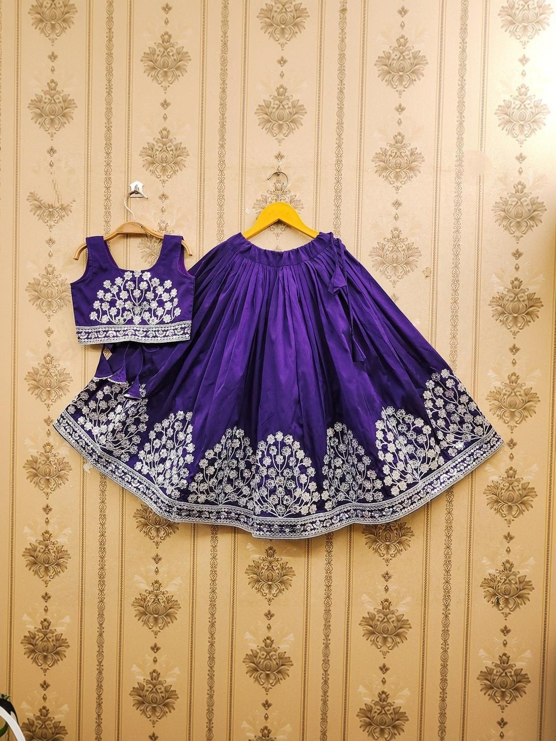 Sangria Girls Embroidered Round Neck Flared Lehenga Choli