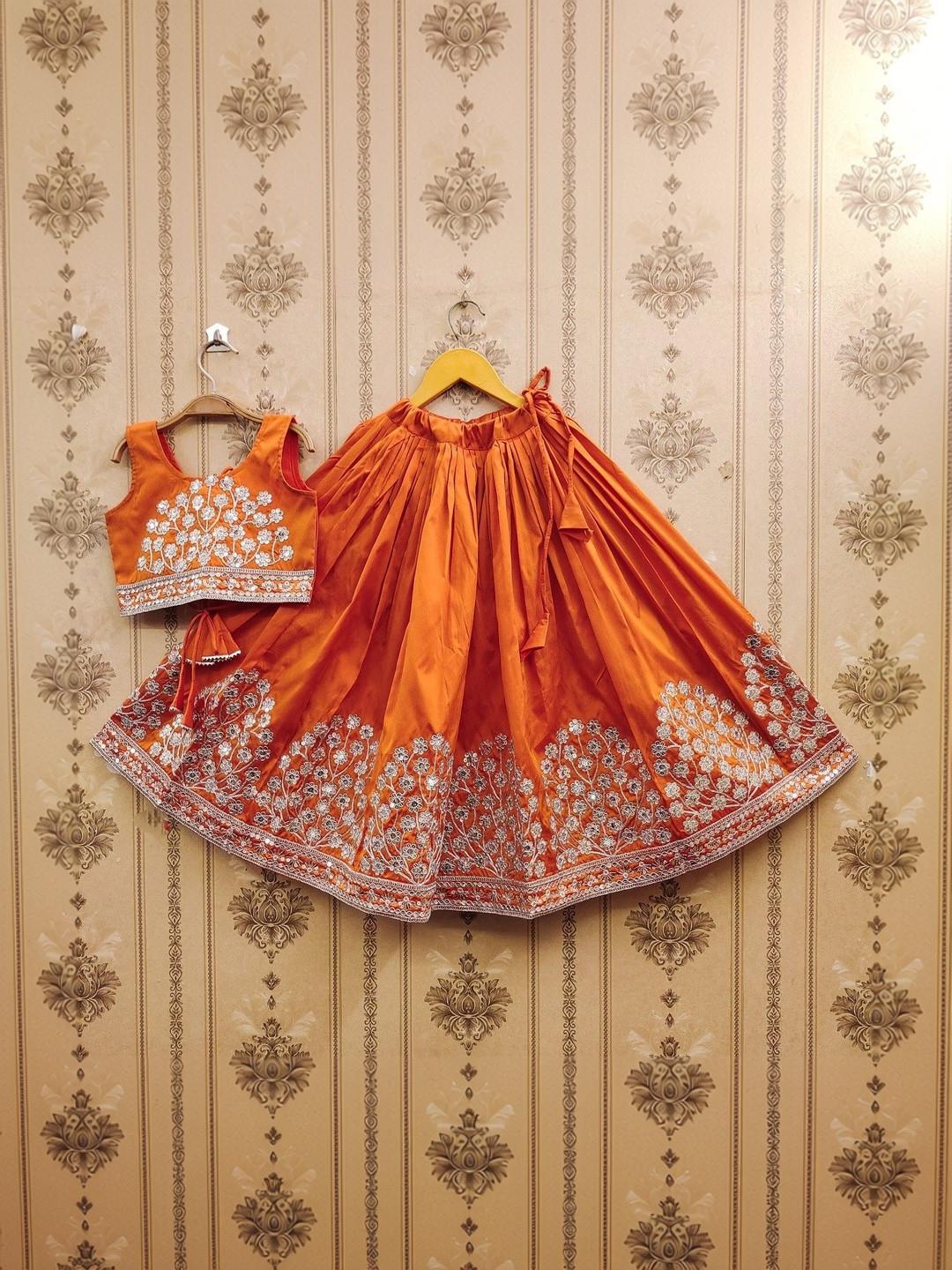 Sangria Girls Embroidered Round Neck Flared Lehenga Choli
