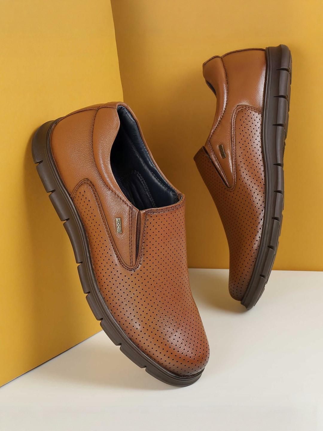 Mochi Men Perforations Leather Loafers With Laser Cuts
