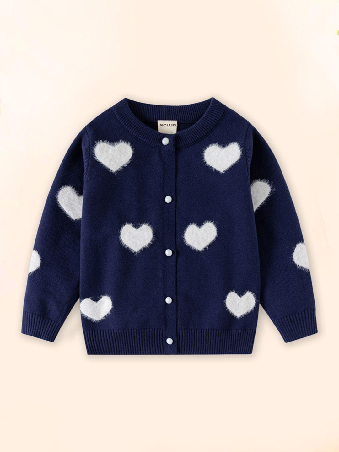 INCLUD Girls Self-Design Round Neck Cardigan