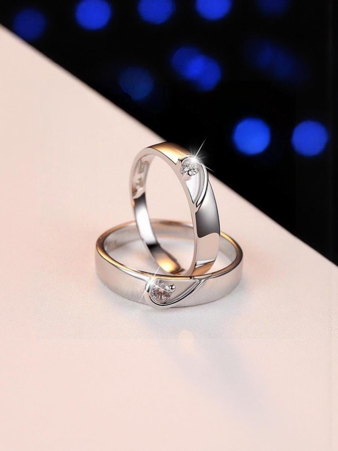 Teeragaj Set Of 2 Stone-Studded Adjustable Couple Finger Rings