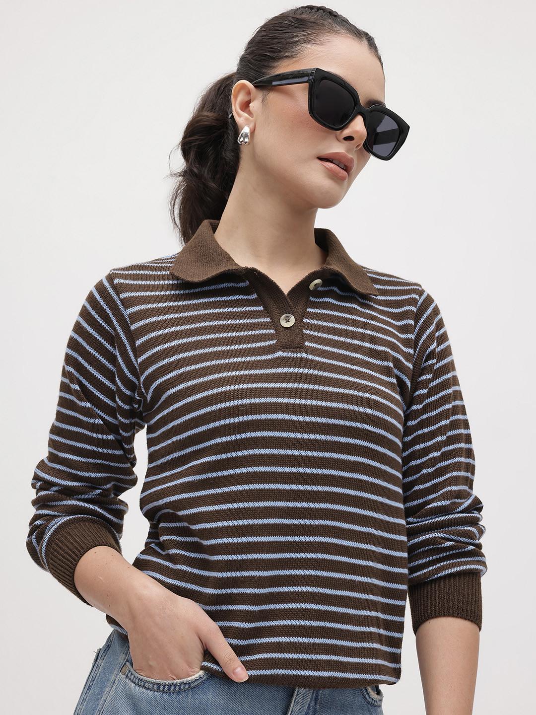 The Roadster Life Co. Striped Shirt Collar Pullover