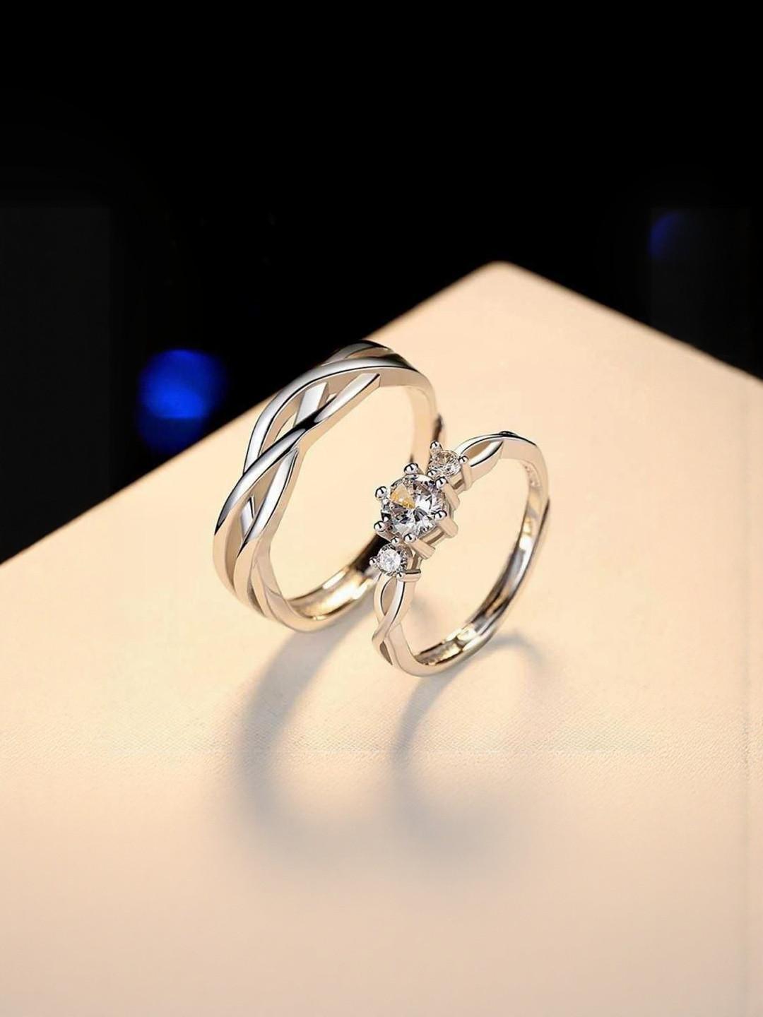 Teeragaj Set Of 2 Stone-Studded Adjustable Couple Finger Rings