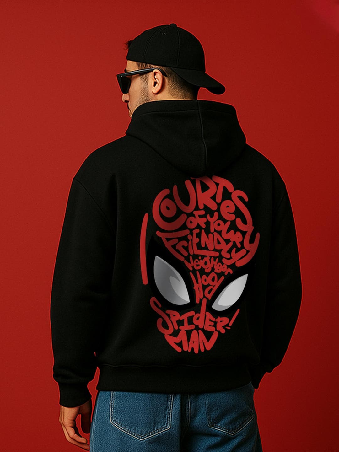 VEIRDO Marvel Men Graphic Printed Cotton Fleece Regular Fit Hooded Pullover Sweatshirt