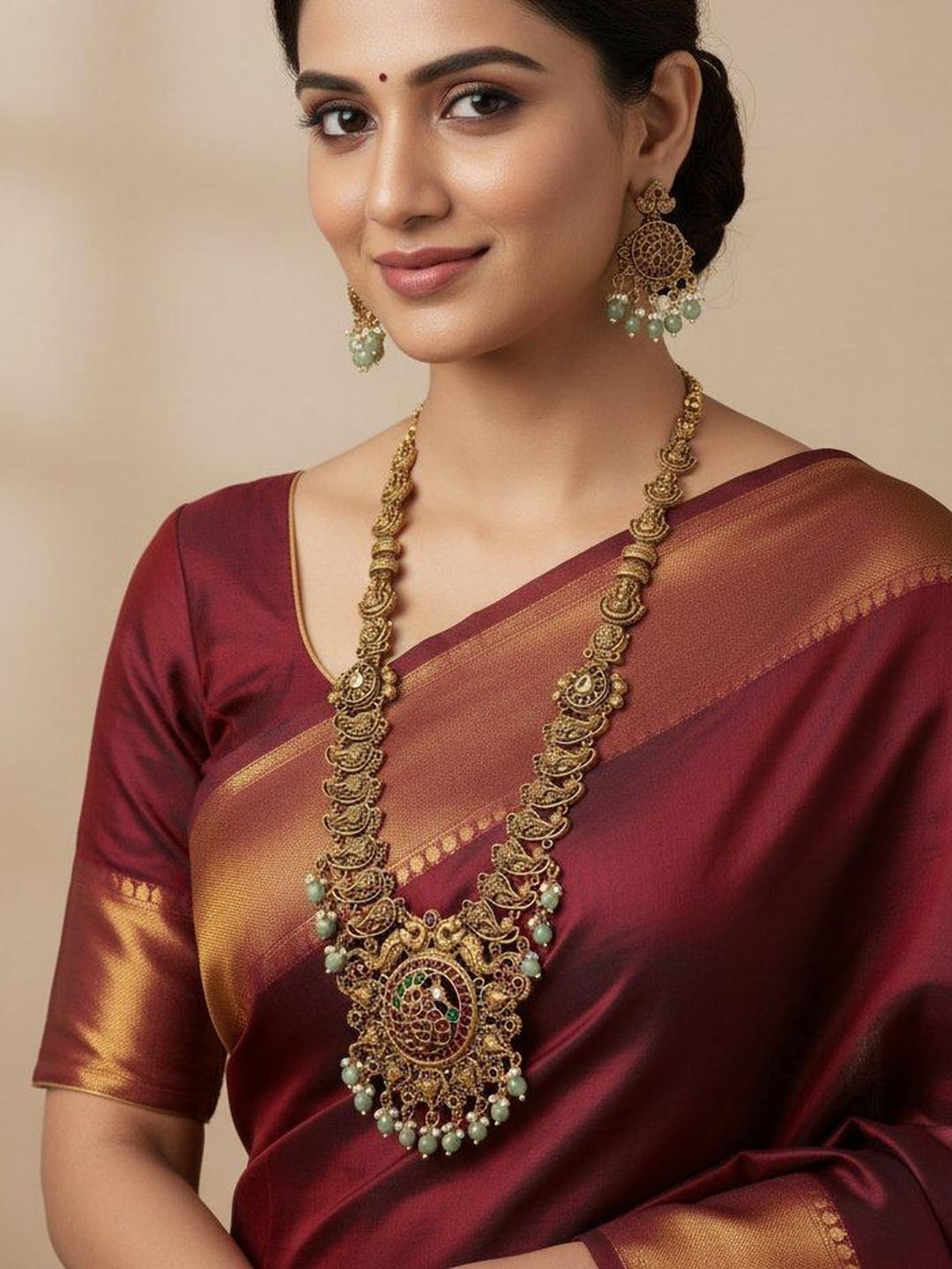 LAFORWORD Gold-Plated Studded & Beaded Jewellery Set