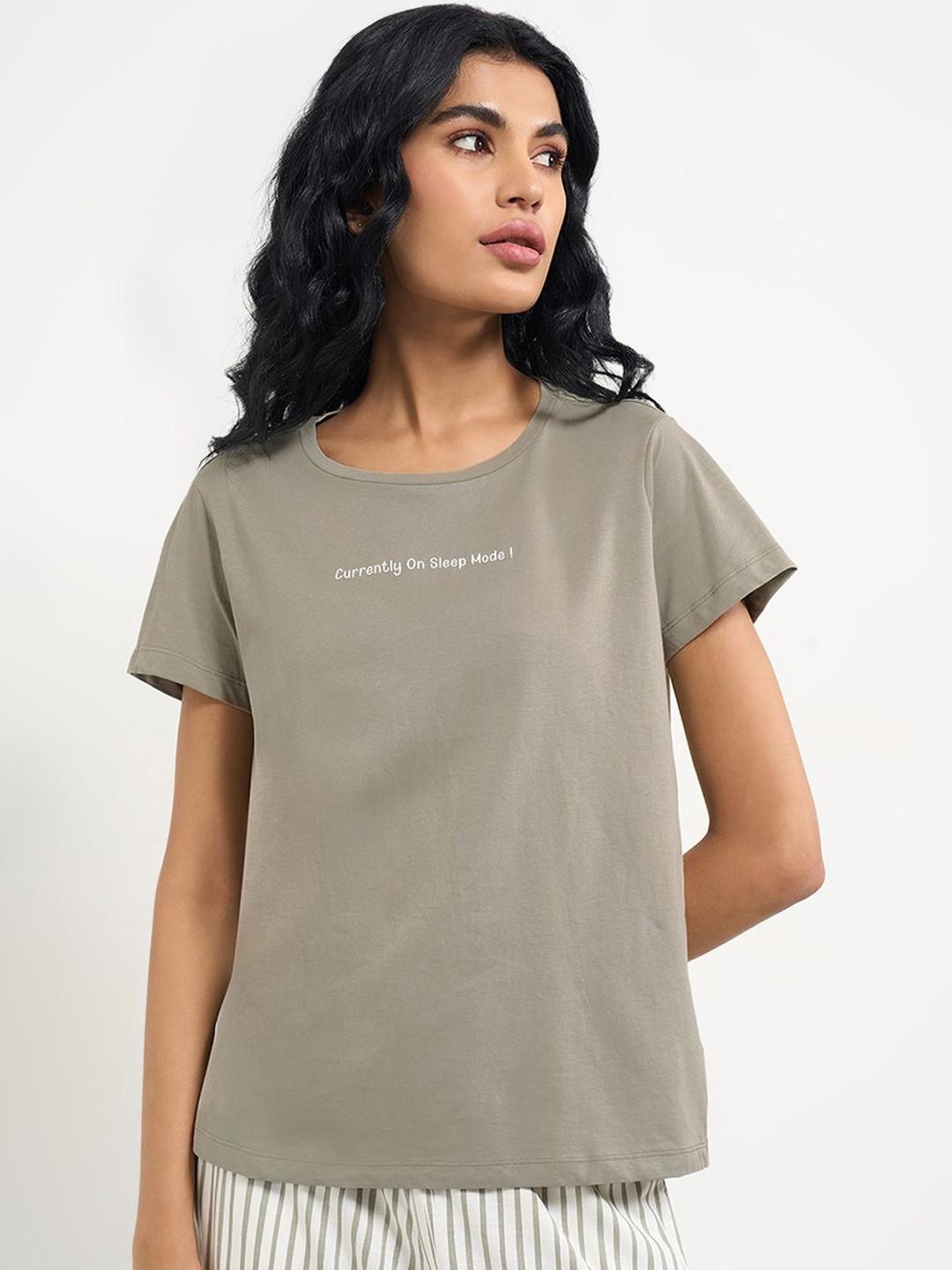 Dreamz by Pantaloons Women Printed Pure Cotton Short Sleeves Round Neck Lounge Tshirts